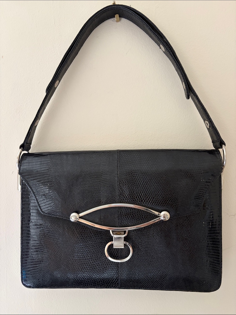 Black Women's Top-Handle Shoulder Bag with Silver Hardware